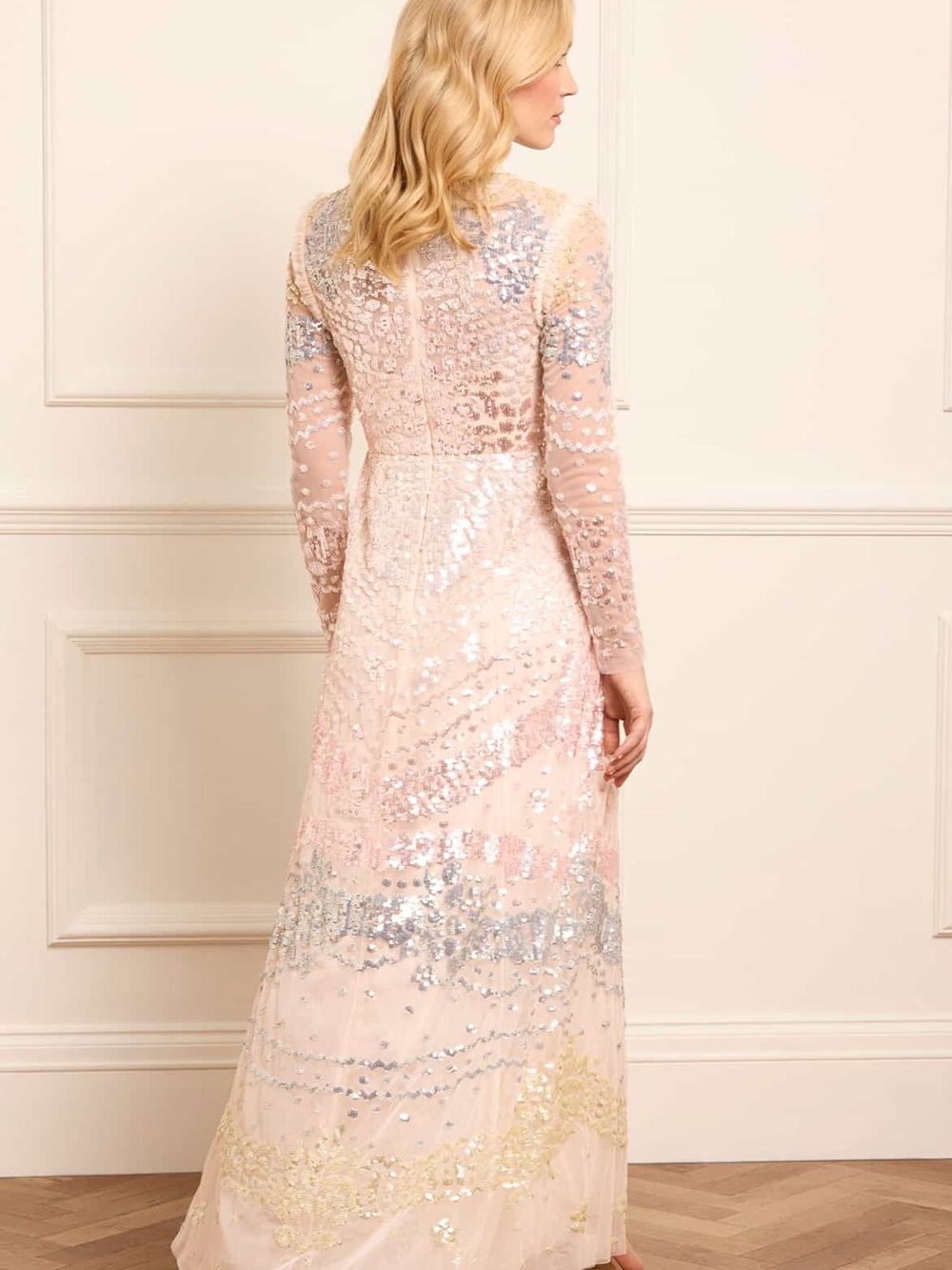 Needle & Thread Blush Multi-Sequin Long Sleeve Maxi Dress - Picture 4 of 4